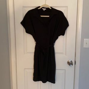 Frank & Oak Medium black dress with collar and dolman sleeves, tie belt EUC